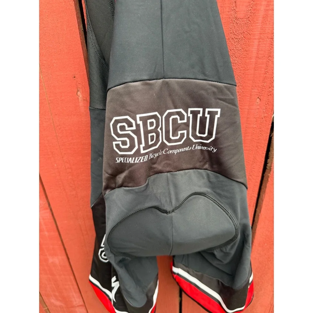 Specialized SBCU Men's Large Cycling Bib Shorts Black Red Padded 80/20 Spandex